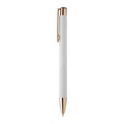 Golyóstoll újrahasznosított alumínium, matt felületű testtel, texturált markolatú, fehér test, rózsaarany klipsz