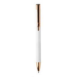 Golyóstoll újrahasznosított alumínium, matt felületű testtel, texturált markolatú, fehér test, rózsaarany klipsz