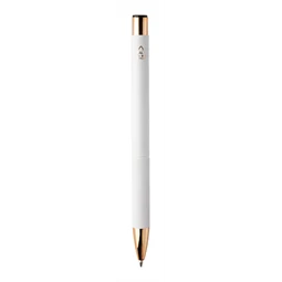 Golyóstoll újrahasznosított alumínium, matt felületű testtel, texturált markolatú, fehér test, rózsaarany klipsz