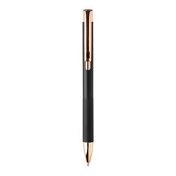 Golyóstoll újrahasznosított alumínium, matt felületű testtel, texturált markolatú, fekete test, rózsaarany klipsz