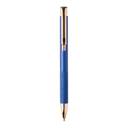 Golyóstoll újrahasznosított alumínium, matt felületű testtel, texturált markolatú, kék test, rózsaarany klipsz