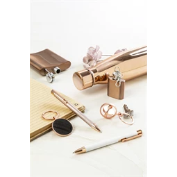 Golyóstoll újrahasznosított alumínium, matt felületű testtel, texturált markolatú, rózsaszin test, rózsaarany klipsz