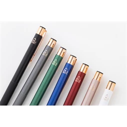 Golyóstoll újrahasznosított alumínium, matt felületű testtel, texturált markolatú, szürke test, rózsaarany klipsz