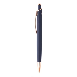 Golyóstoll újrahasznosított alumínium, nyomógombos, gumírozott felülettel, rózsaarany klipsz, kék 11×144 mm