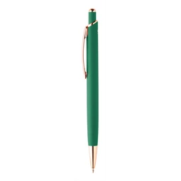 Golyóstoll újrahasznosított alumínium, nyomógombos, gumírozott felülettel, rózsaarany klipsz, zöld 11×144 mm