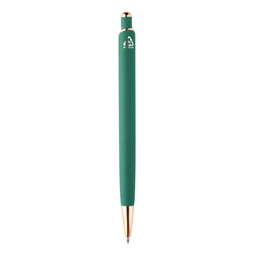 Golyóstoll újrahasznosított alumínium, nyomógombos, gumírozott felülettel, rózsaarany klipsz, zöld 11×144 mm