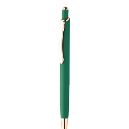 Golyóstoll újrahasznosított alumínium, nyomógombos, gumírozott felülettel, rózsaarany klipsz, zöld 11×144 mm