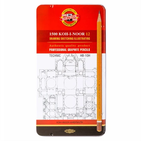 Grafitceruza készlet 12db-os KOH-I-NOOR 1502/1 Technic szett fémdobozban HB–10H keménység
