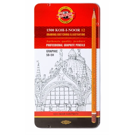 Grafitceruza készlet 12db-os KOH-I-NOOR 1502/3 Graphic szett fémdobozban 5B–5H keménység