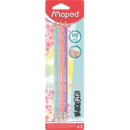 Ceruza MAPED Black Peps Pastel háromszögletű HB radíros 3db