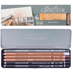 Grafitceruza rajz készlet, 6db-os, Cretacolor Basic Pencil Pocket Set, fémdobozban, rajz- és vázlatceruzákból álló alap