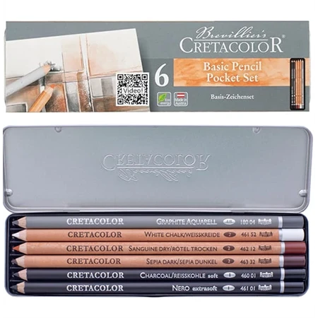 Grafitceruza rajz készlet, 6db-os, Cretacolor Basic Pencil Pocket Set, fémdobozban, rajz- és vázlatceruzákból álló alap