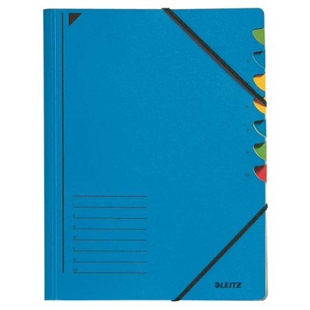 Gumis mappa A/4 LEITZ karton, regiszteres, 7 részes, kék