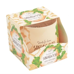 Gyertya illatos szantálfa 100 gr bézs, zöld szinű Illatgyertya, 75x78mm