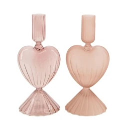 Gyertyatartó szív alakú üveg 9x9x20cm rózsaszín,/barack 2 féle 1db ( figura nem választható )