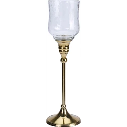 Gyertyatartó üveg, arany talpon 9x9x31cm