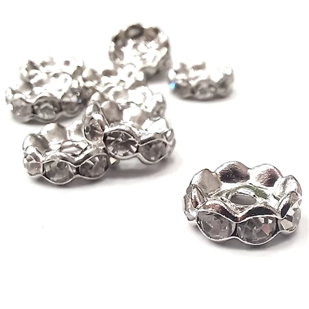 Gyöngy alkatrész- Fém köztes rondella 10mm ezüst köves 10db/csomag