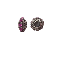 Gyöngy alkatrész- Pandora, fánk alakú, köves pink 12x6mm 1db