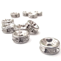 Gyöngy alkatrész- fém köztes rondella 7mm ezüst köves 10db/csomag