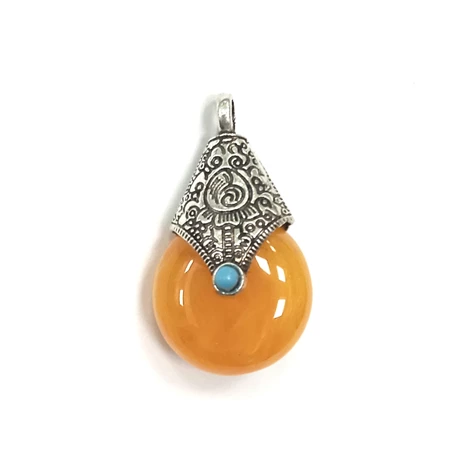 Gyöngy alkatrész- medál ásvány hatású díszes medálakasztóval 30x18mm narancs 1db