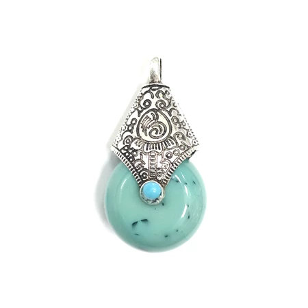 Gyöngy alkatrész- medál ásvány hatású díszes medálakasztóval 30x18mm türkiz 1db