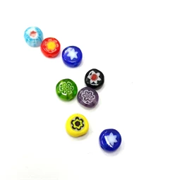 Gyöngy üveg Millefiori, korong 3x6mm színes 8db/csomag