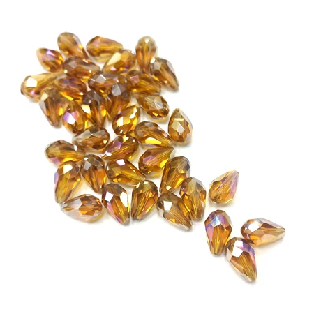 Gyöngy üveg csepp forma 12x8mm irizáló borostyán min.50db/csomag