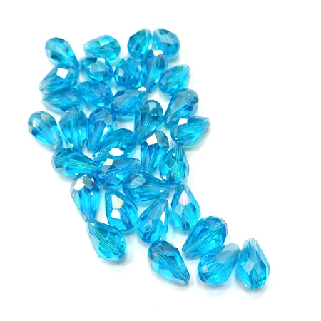 Gyöngy üveg csepp forma 12x8mm irizáló türkiz min.50db/csomag
