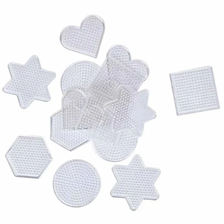 Gyöngy vasalható műanyag alaplap készlet 5 mm-es MIDI gyöngyhöz, 15 db-os, kör, négyzet, csillag,..PlayBox 7,5-10cm