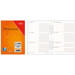 Gyűrűs kalendárium betétlap Real 1/400 L naptár betétlap, heti beosztású, fehér, lapméret 14,6 x 21cm