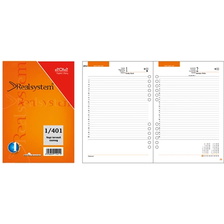 Gyűrűs kalendárium betétlap Real 1/401 L naptár betétlap, napi beosztású, 1 lap-1nap, fehér, Lapméret: 146x210
