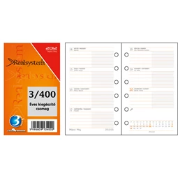 Gyűrűs kalendárium betétlap Real 3/400 S naptár betétlap, heti beosztású, fehér, lapméret 7,8 x 12,8cm