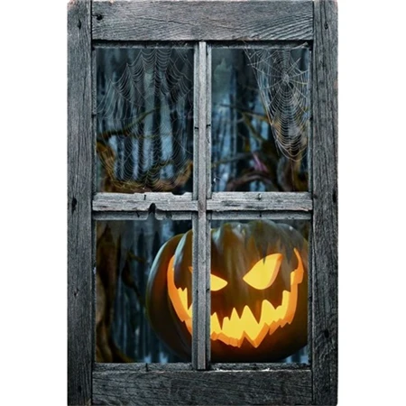 Halloween dekoráció ablakdekor Halloween töklámpás textil 80x120 cm szürke, narancssárga