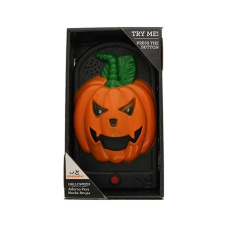 Halloween dekoráció ajtócsengő tök beszélő műanyag 19 cm narancssárga, fekete