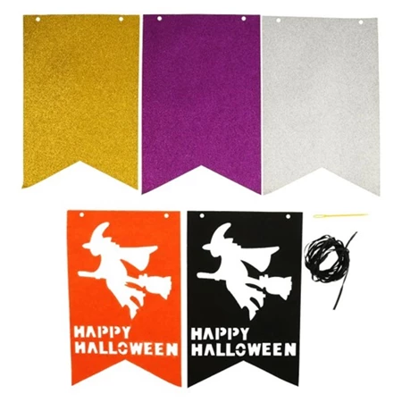 Halloween dekoráció girland boszorkánnyal papír 25 cm narancssárga, fekete