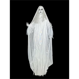 Halloween dekoráció kisértet fehér menyasszony óriás figura hangot adó, mozgó LED-es műanyag, textil 110x10x183 cm fehér