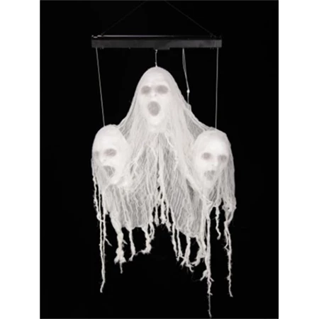 Halloween dekoráció lebegő koponyák mozgó, hangot adó, LED-es műanyag, textil 60x10x90 cm fehér