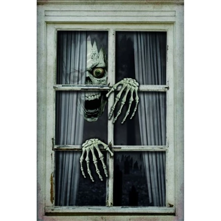Halloween dekoráció poszter ablakdekor Halloween csontváz textil 80x120 cm bézs, fekete