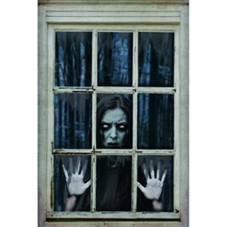 Halloween dekoráció poszter ablakdekor Halloween női alak textil 80x120 cm bézs, fekete