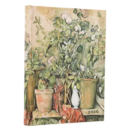 Határidőnapló 2026 Paper Blanks midi napi keményfedeles gumis Cezanne Terracotta Pots and Flowers