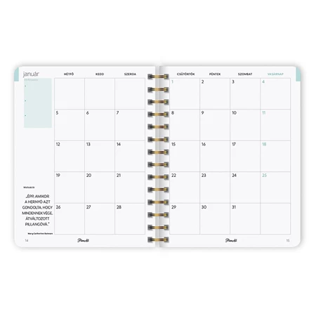 Határidőnapló 2026 heti B/5 PLANALL Classic spirálos keményfedelű gumis Teal