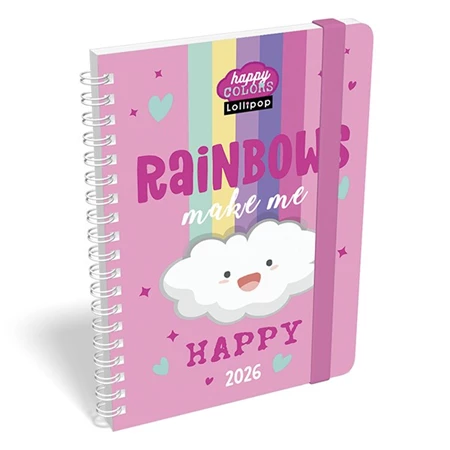 Határidőnapló 2026 heti B/6 LIZZY spirálozott gumis Lollipop happy color