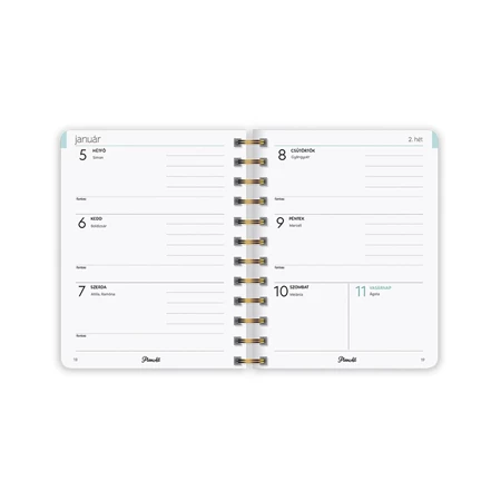 Határidőnapló 2026 heti B/6 PLANALL Midi spirálos keményfedelű gumis Pink