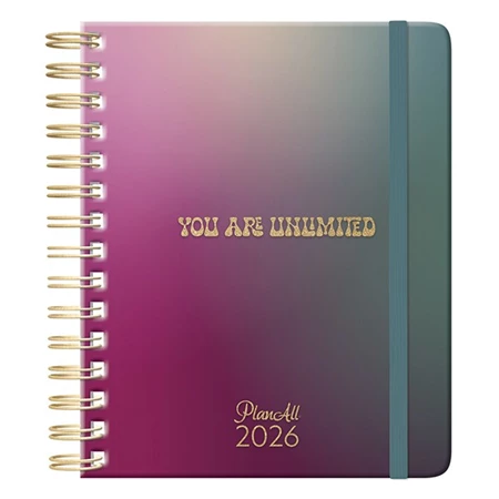 Határidőnapló 2026 heti B/6 PLANALL Midi spirálos keményfedelű gumis Unlimited