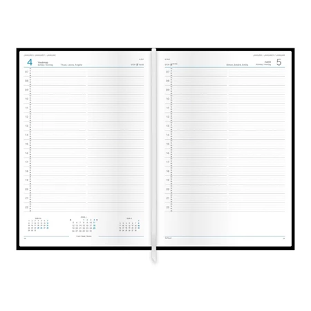 Határidőnapló 2026 napi A/4 TOPTIMER Wide W024 fehér lapos kék,  külön oldalakon a szombat és vasárnap