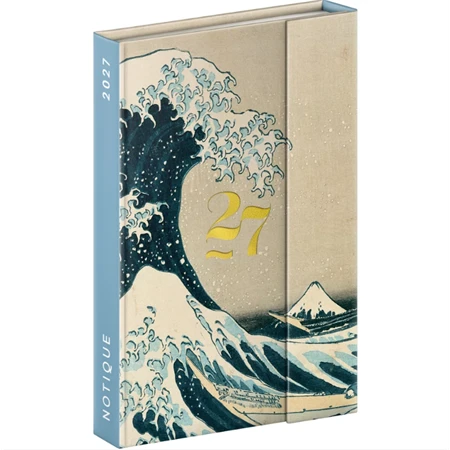 Határidőnapló 2027 heti REAL 11x16cm mágnessel záródó Katshusika Hokusai