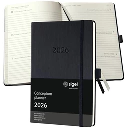 Határidőnaptár 2026 heti SIGEL A/5 kemény borító, Conceptum fekete