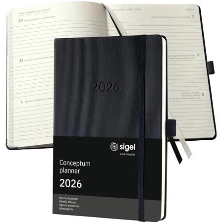 Határidőnaptár 2026 heti SIGEL A/5 kemény borító, Conceptum fekete