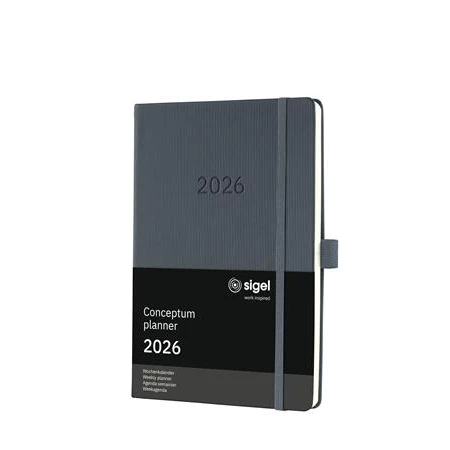Határidőnaptár 2026 heti SIGEL A/5 kemény borító, Conceptum sötét szürke