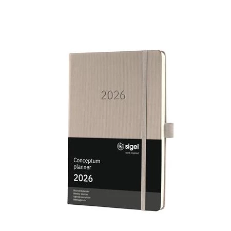 Határidőnaptár 2026 heti SIGEL A/5 kemény borító, Conceptum taupe